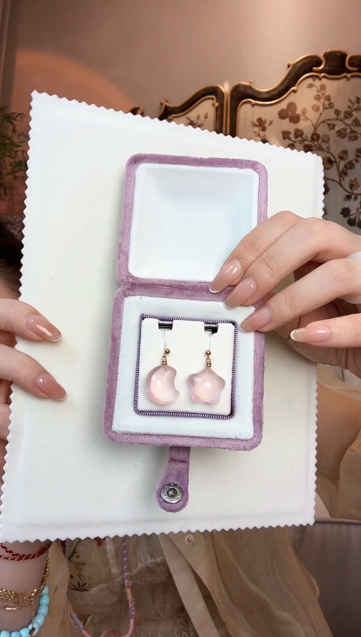 【闪购商品】水晶耳饰18K金镶嵌星光粉星月耳饰