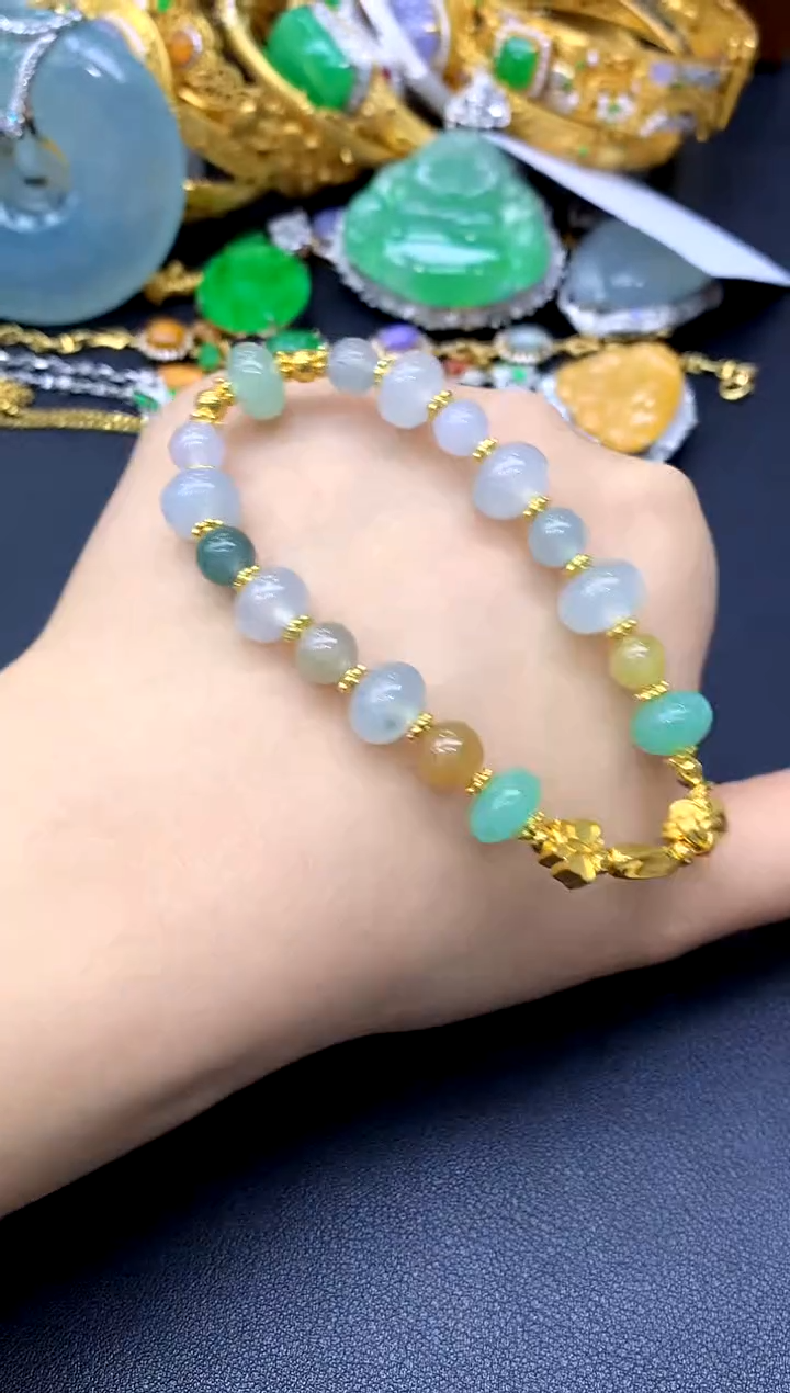 足金镶嵌手链翡翠267-中国好珍宝