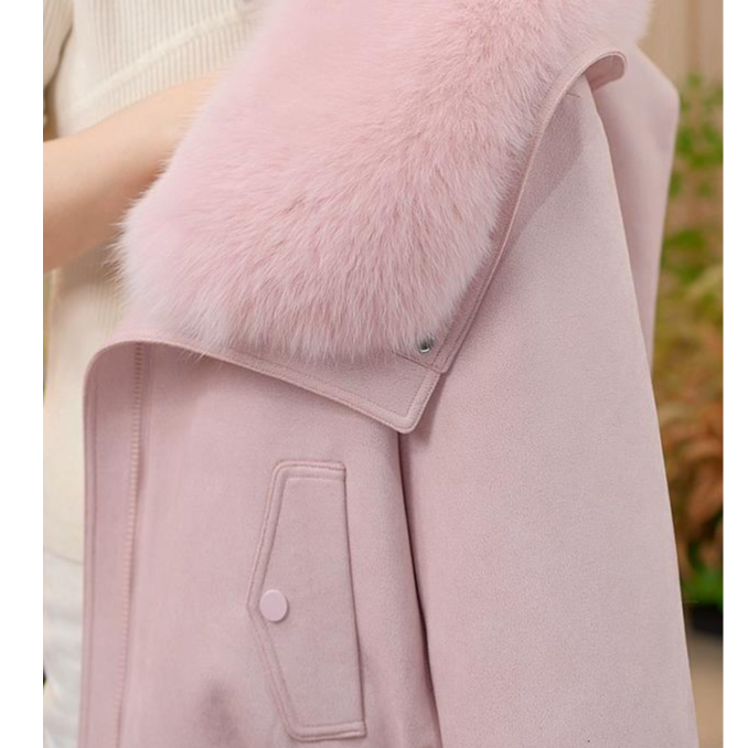 【叁甄选大朵绒】时尚百搭气质洋气保暖设计师粉色女士羽绒服