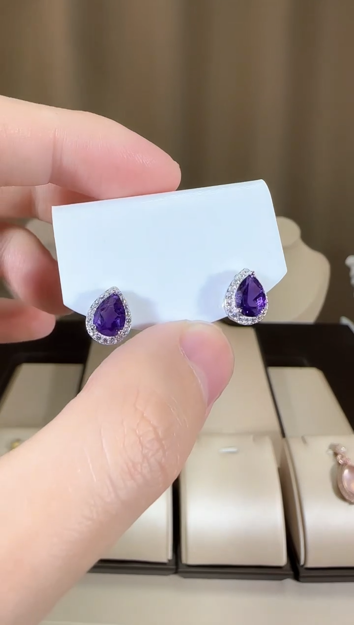 【闪购商品】紫晶耳饰银S925镶嵌9*7mm耳钉