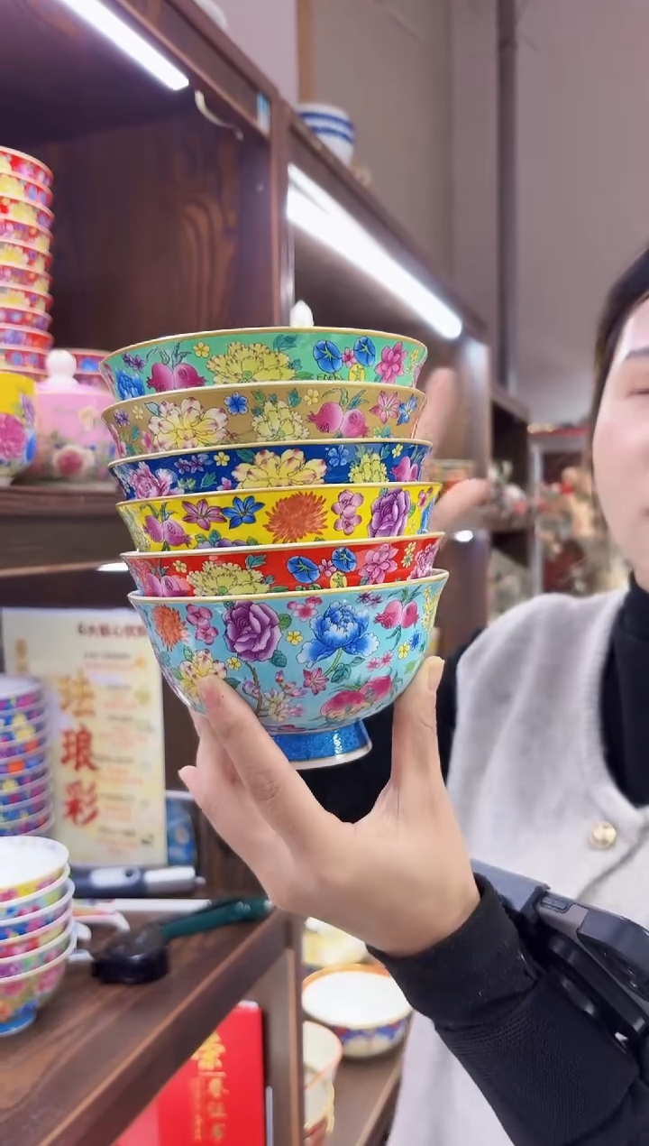 珐琅5英寸饭碗6个景德镇餐具 