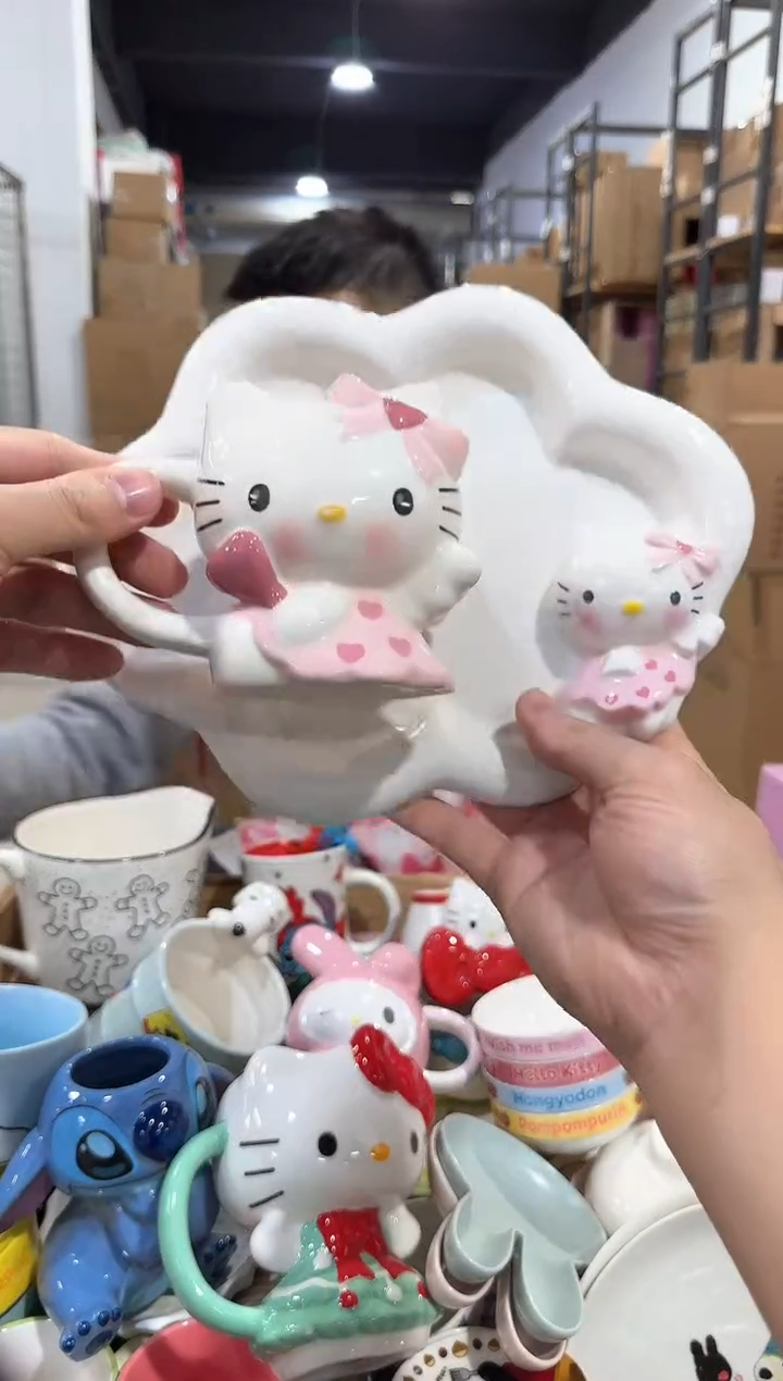 瓷片原盒kt猫天使一杯一碟