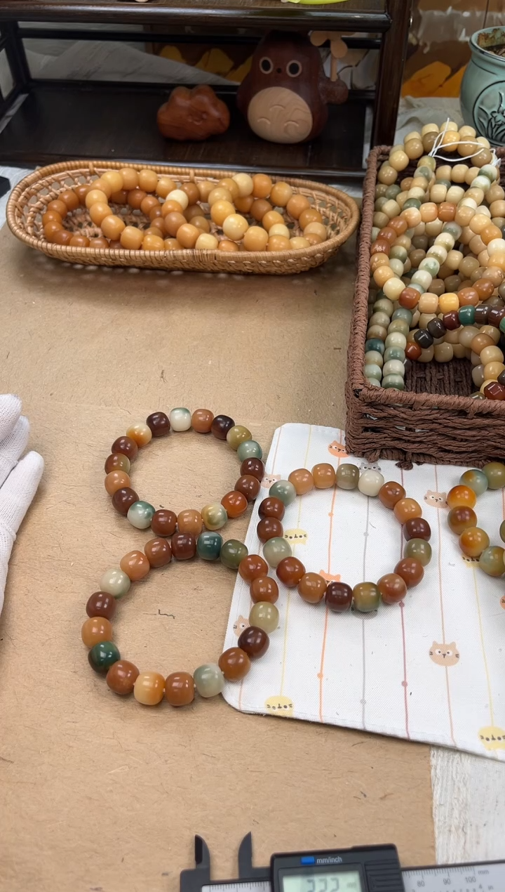 手串菩提根/象牙果果a645 卡14 水磨龙井微瑕