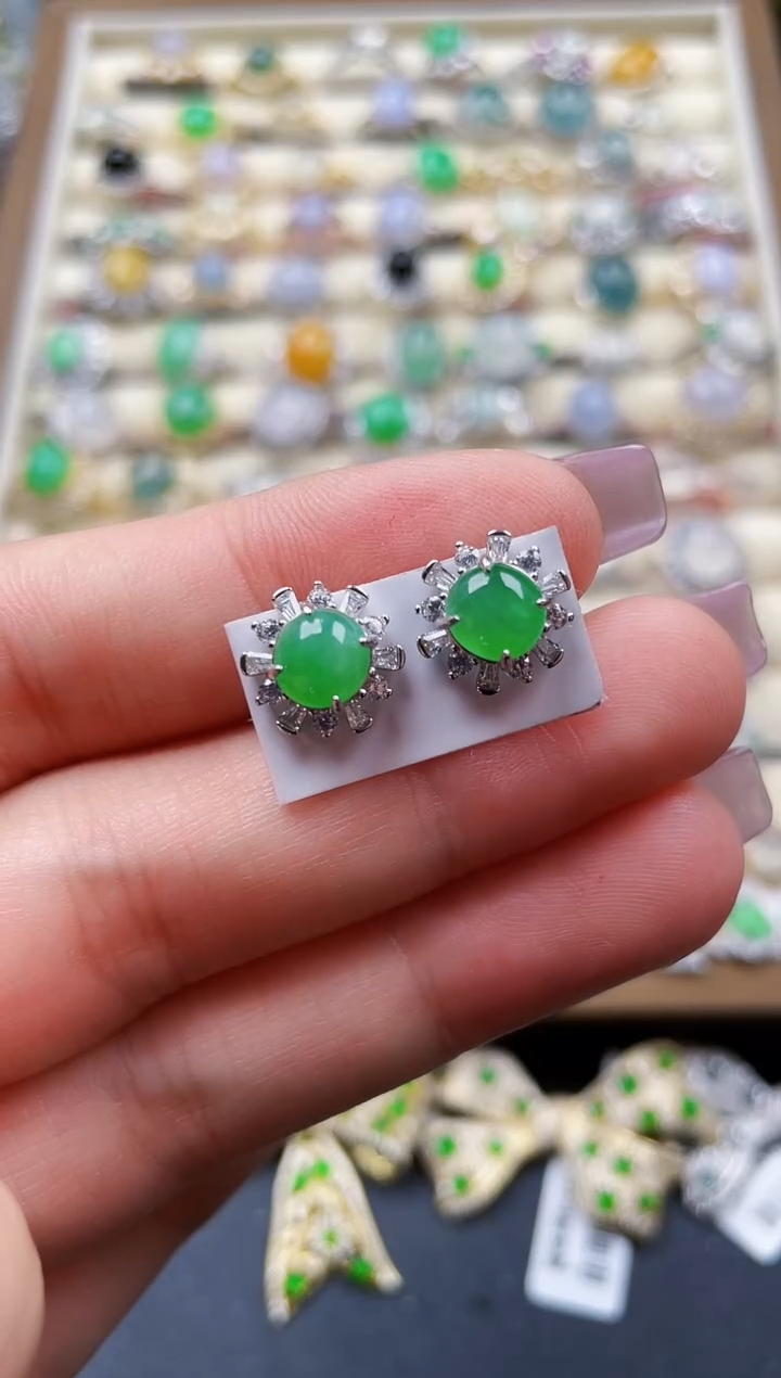 银S925镶嵌翡翠耳饰101