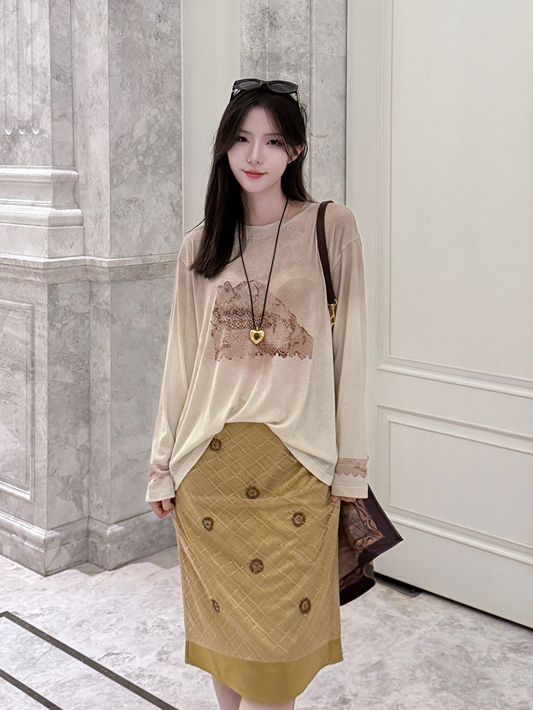 河岸家买手店ICE DUST复古做旧印花脏染蕾丝长袖T恤女25秋冬新款