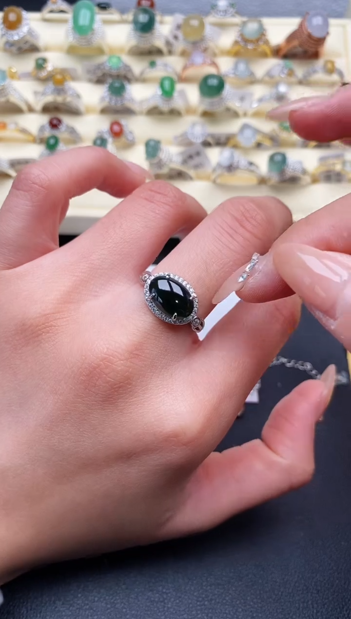 【闪购商品】翡翠戒指银S925镶嵌111111+10