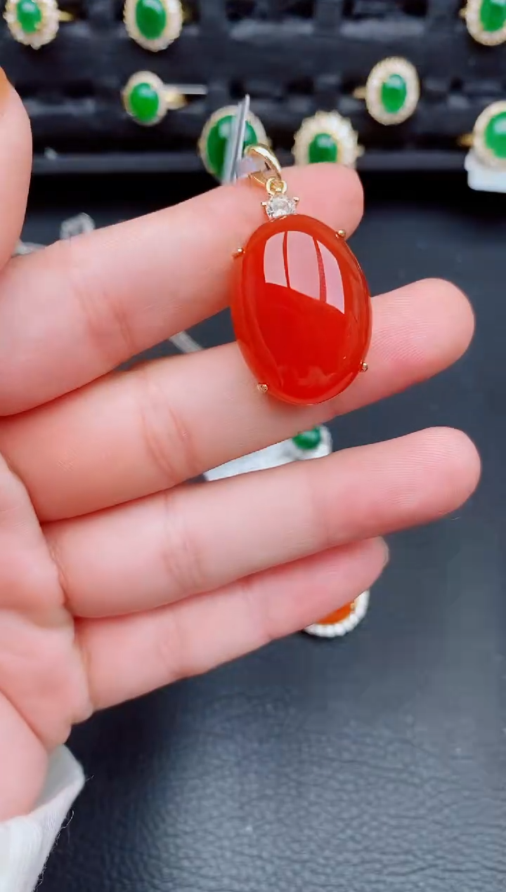 【闪购商品】玛瑙/玉髓颈饰银S925镶嵌天然a货翡翠427