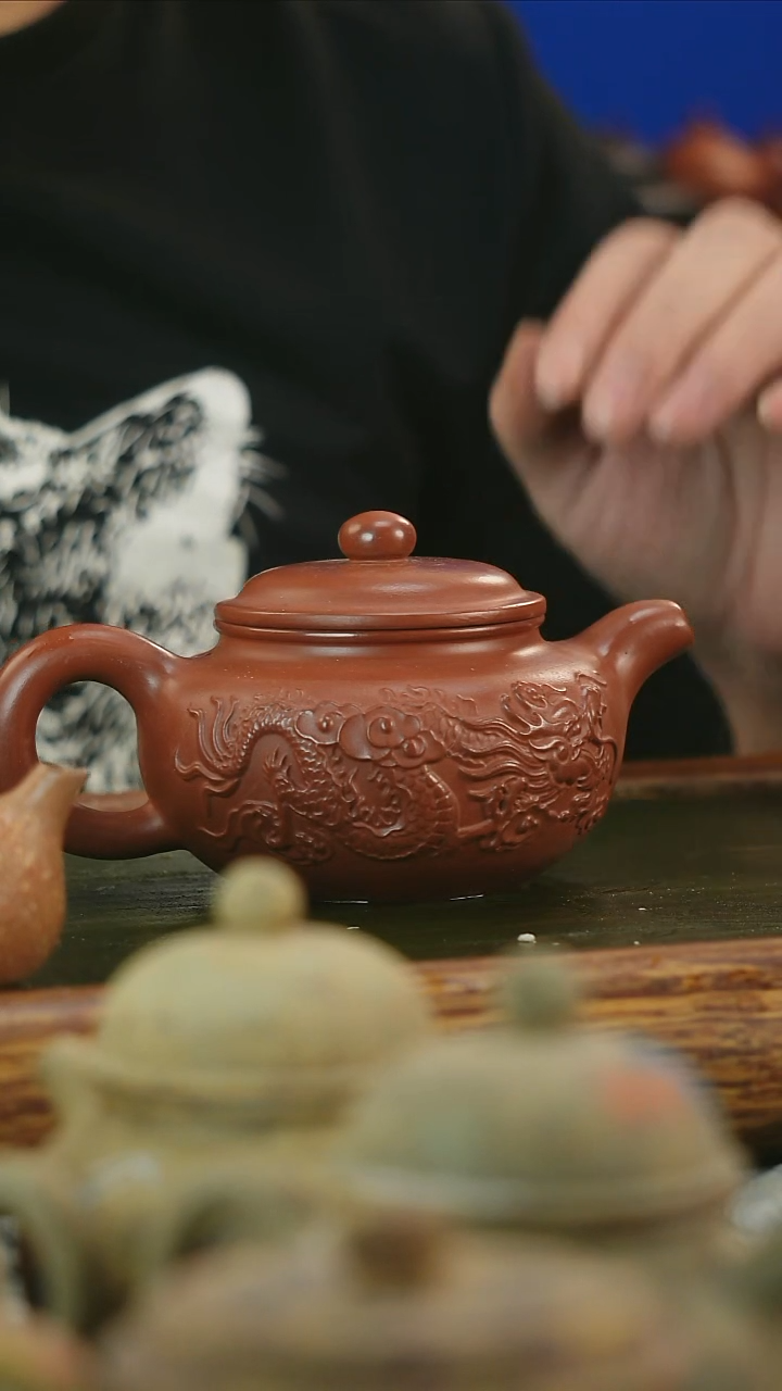 茶壶紫砂朱泥龙纹浮雕仿古