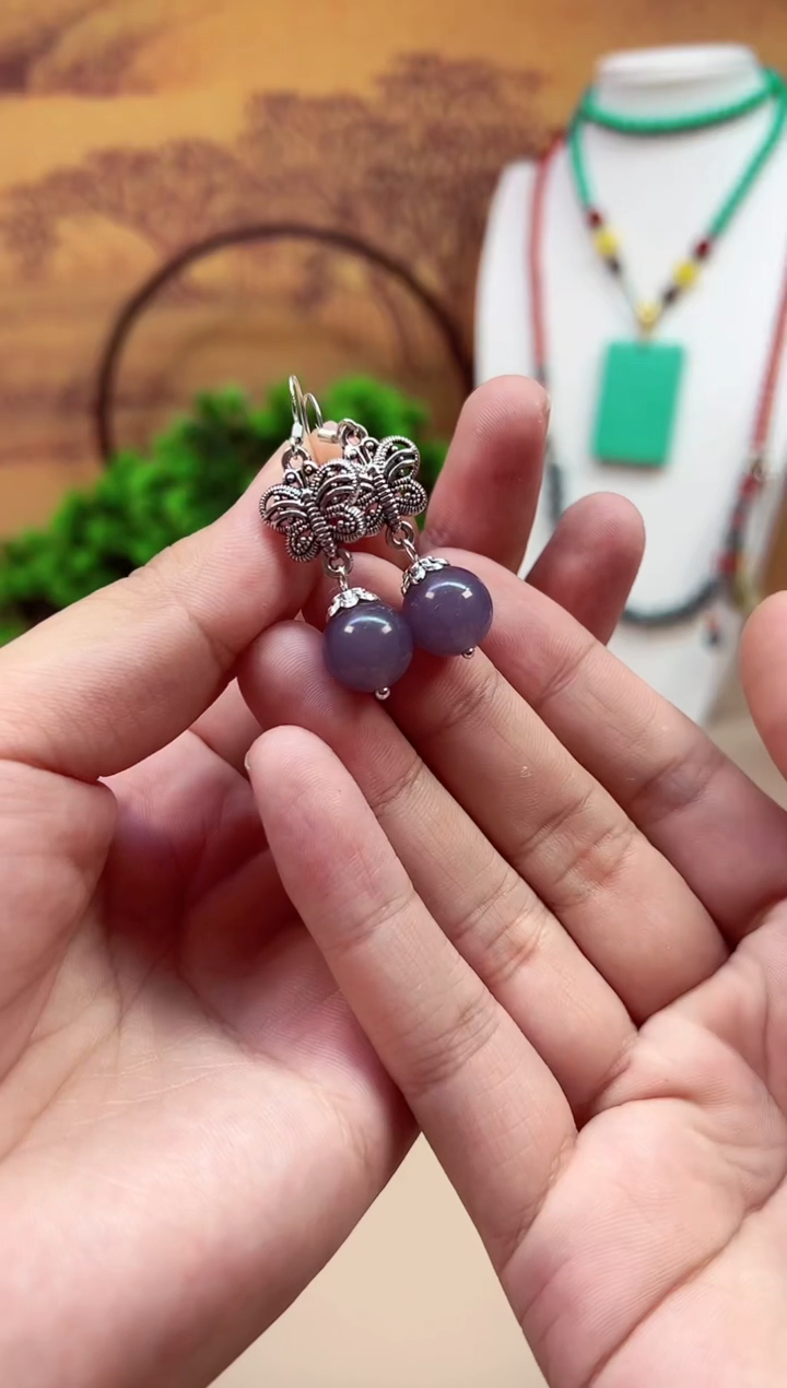 和田玉银S925镶嵌耳饰E64