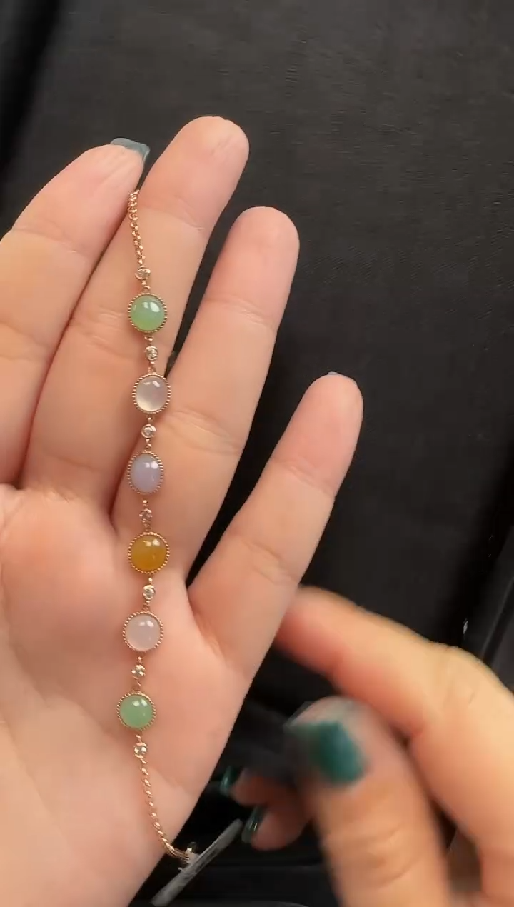 【闪购商品】翡翠手链18K金镶嵌537蛋面一条