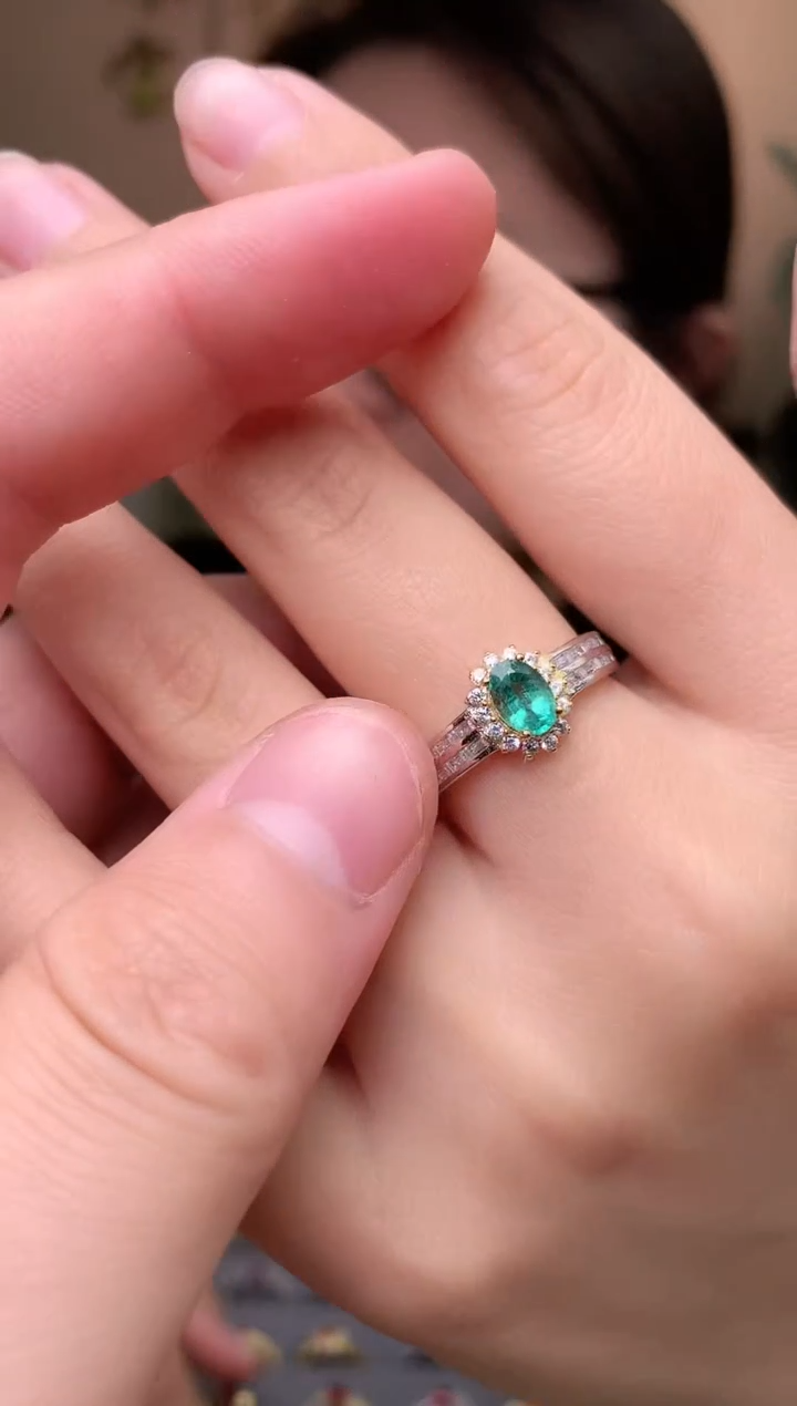 【闪购商品】祖母绿戒指银S925镶嵌戒指