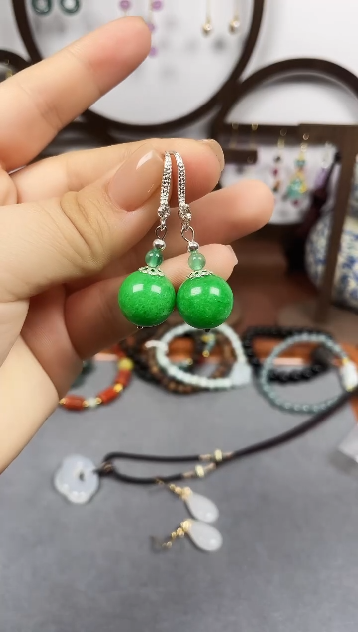 银S925镶嵌翡翠耳饰202000