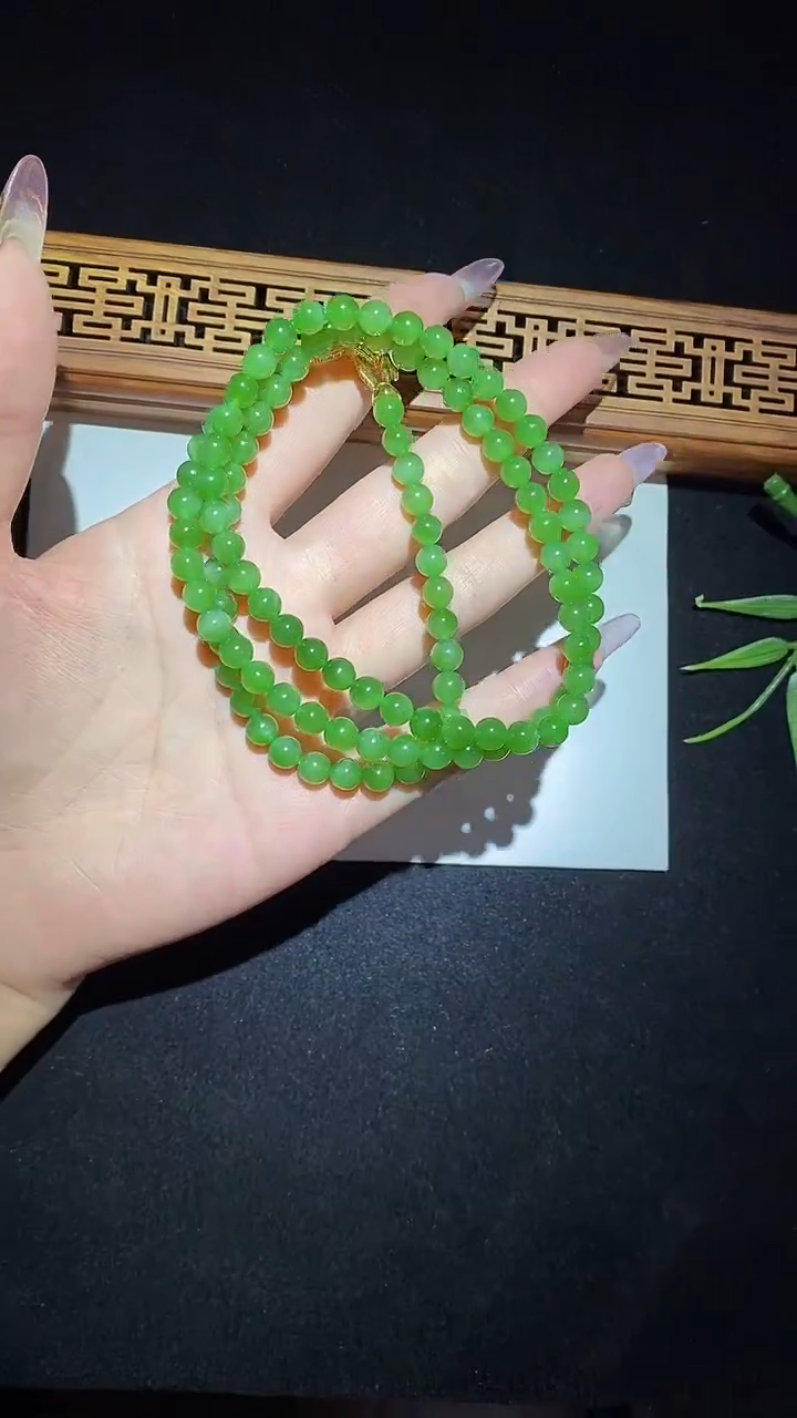 【闪购商品】和田玉（碧玉）项链未镶嵌6mm项链带猫108珠