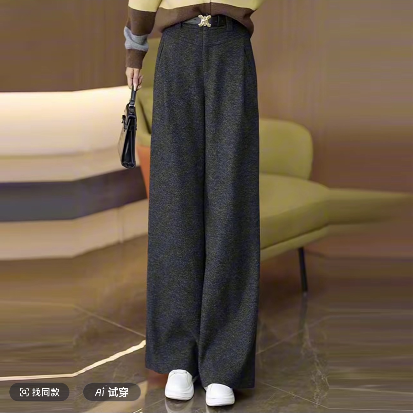 加绒阔腿裤秋冬高腰休闲裤显瘦气质时尚宽松垂感百搭复古766