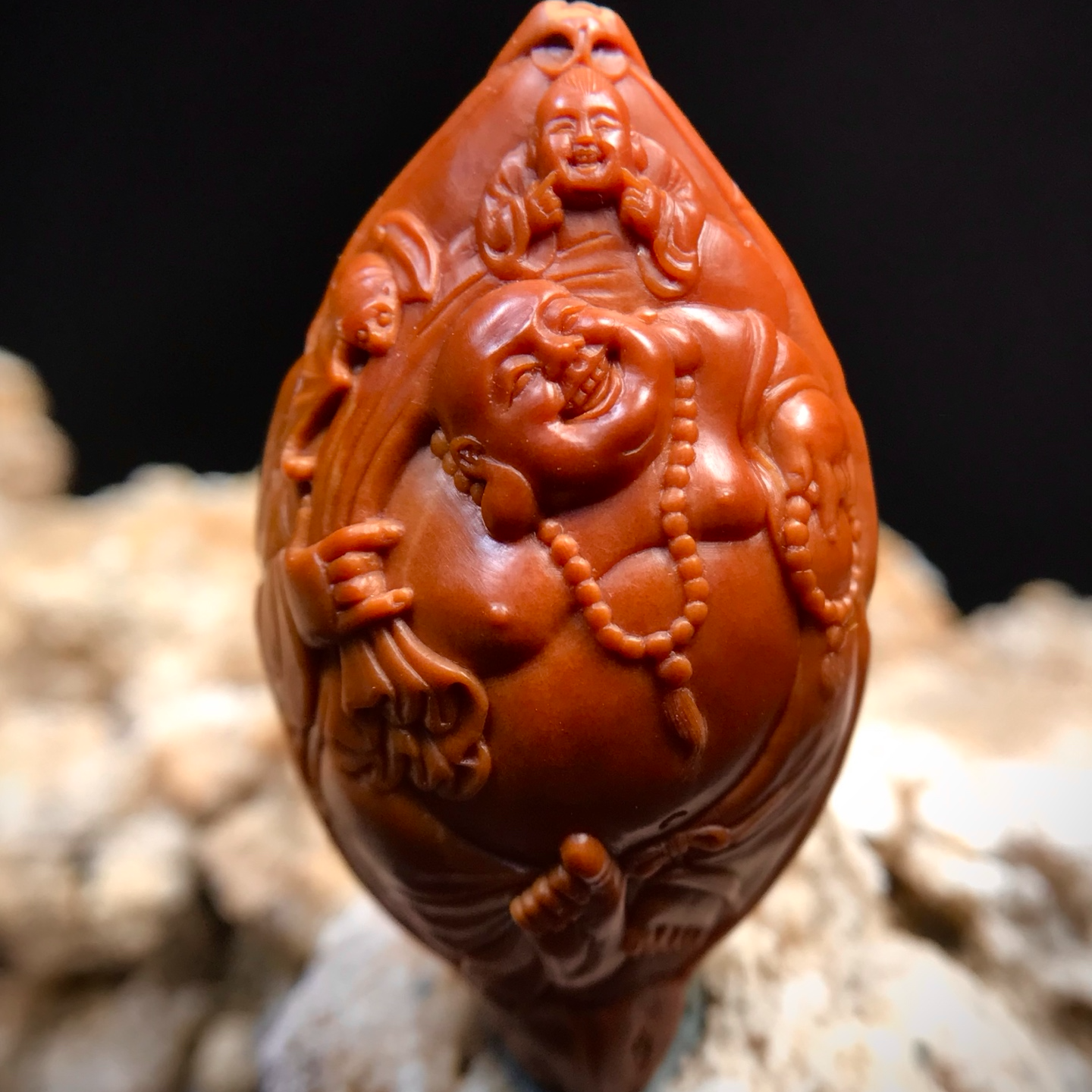 【竹子核雕】梅林核【荷叶童子弥勒】2.4*4.3纯刀铲JY504092