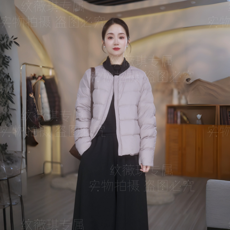 【原版正品】新款90白鸭绒羽绒服长袖短款冬季休闲女士百搭口袋方片