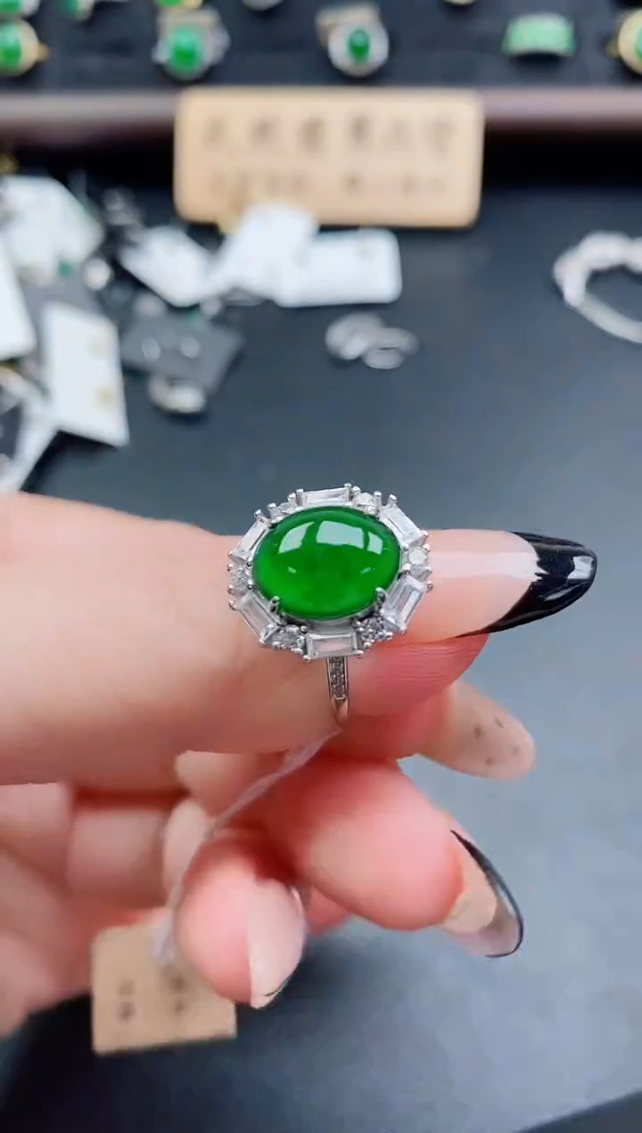 银S925镶嵌戒指翡翠1