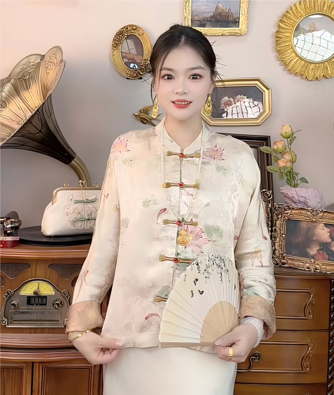 【荷塘月色】726新中式薄款外套早秋新款提花上衣百搭宽松显瘦减龄