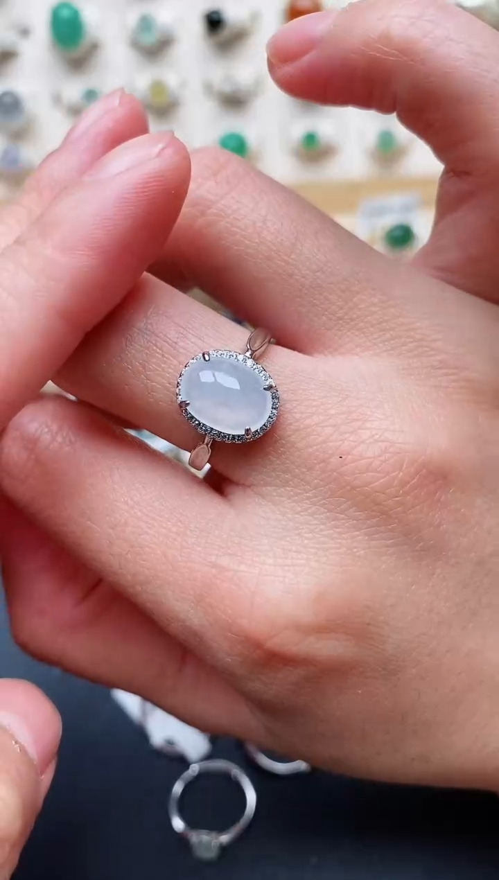 【闪购商品】翡翠戒指银S925镶嵌天然翡翠 444  7+