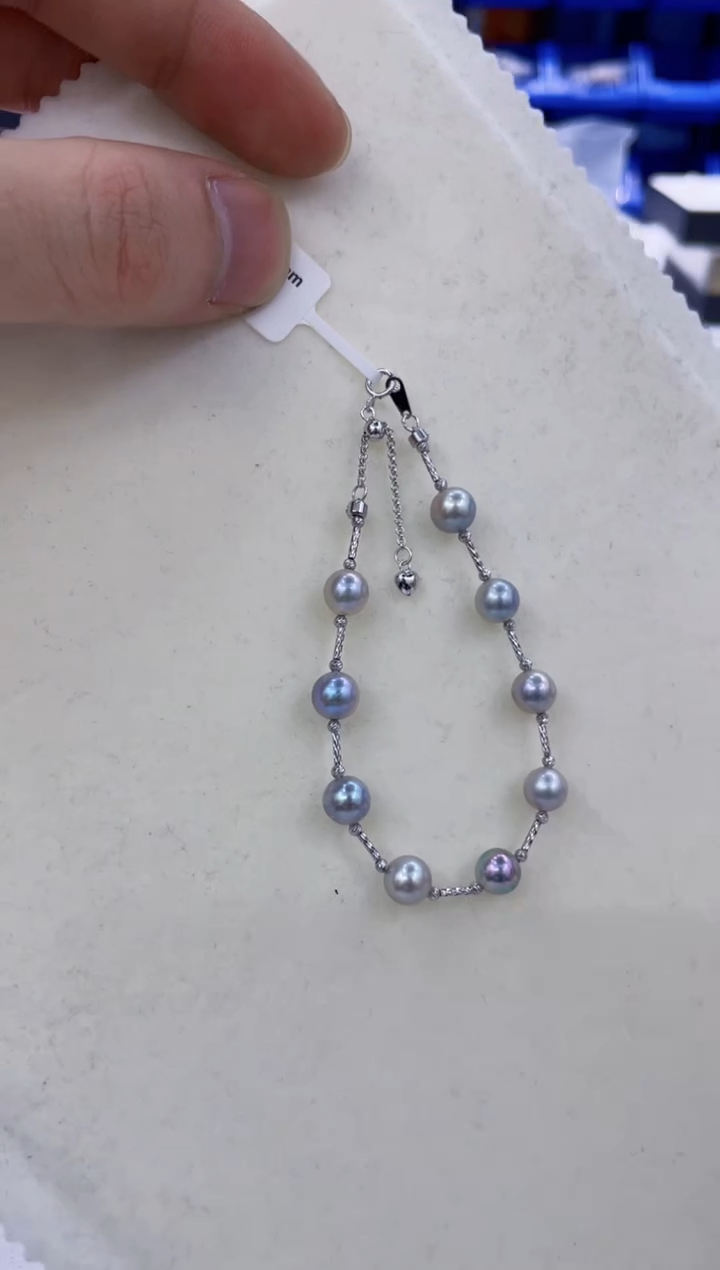 银S925镶嵌手链海水珍珠  