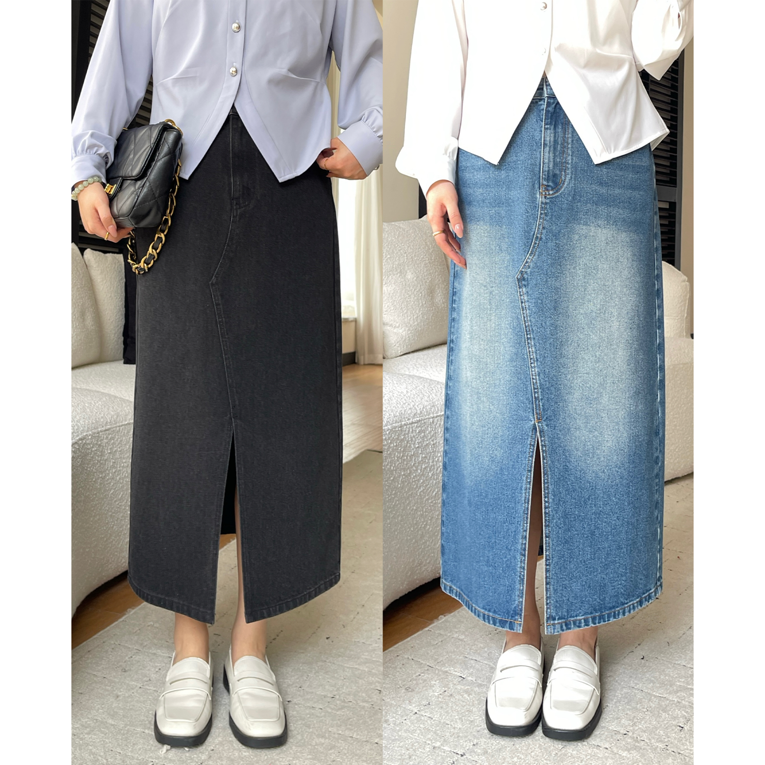 裂渡宣宣【时髦腔调】微胖大码女秋时尚百搭显瘦牛仔半身裙ZY506V29