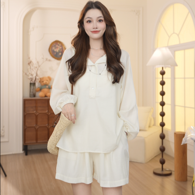 Basic House/百家好夏季新款休闲连帽时尚显瘦气质简约套装452