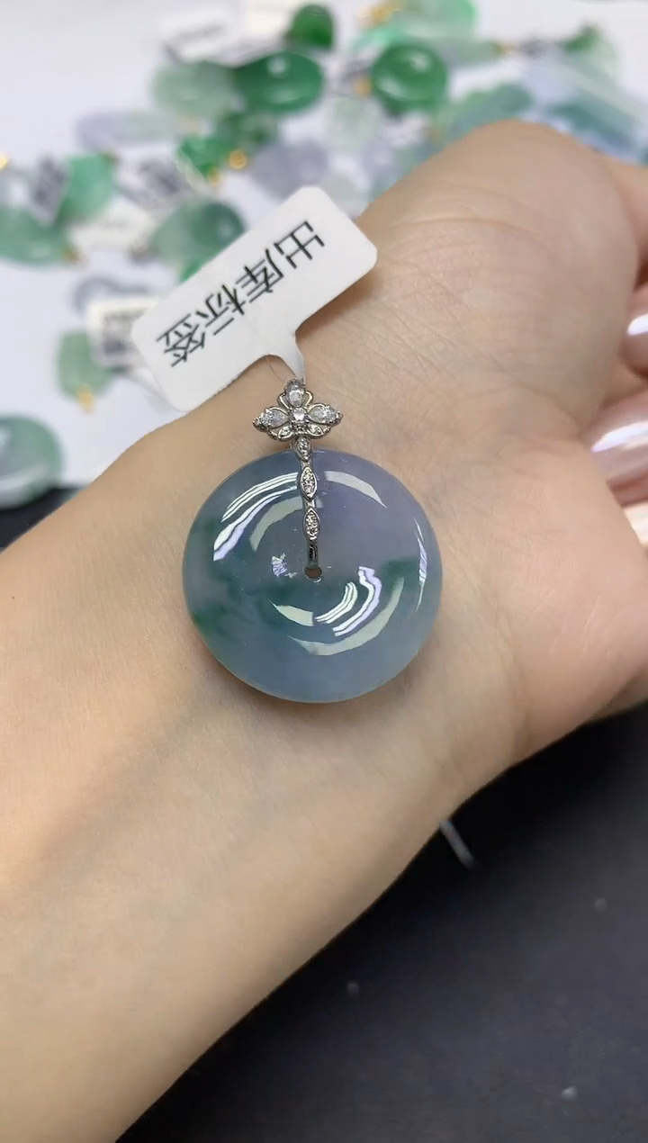 颈饰18K金镶嵌翡翠天然缅甸翡翠A货百元以上9元证书费自理