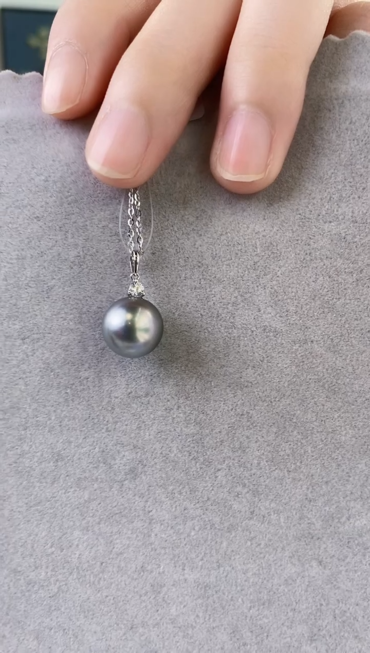 【闪购商品】海水珍珠吊坠(不含链)18K金镶嵌11-12大溪地黑珍珠吊坠