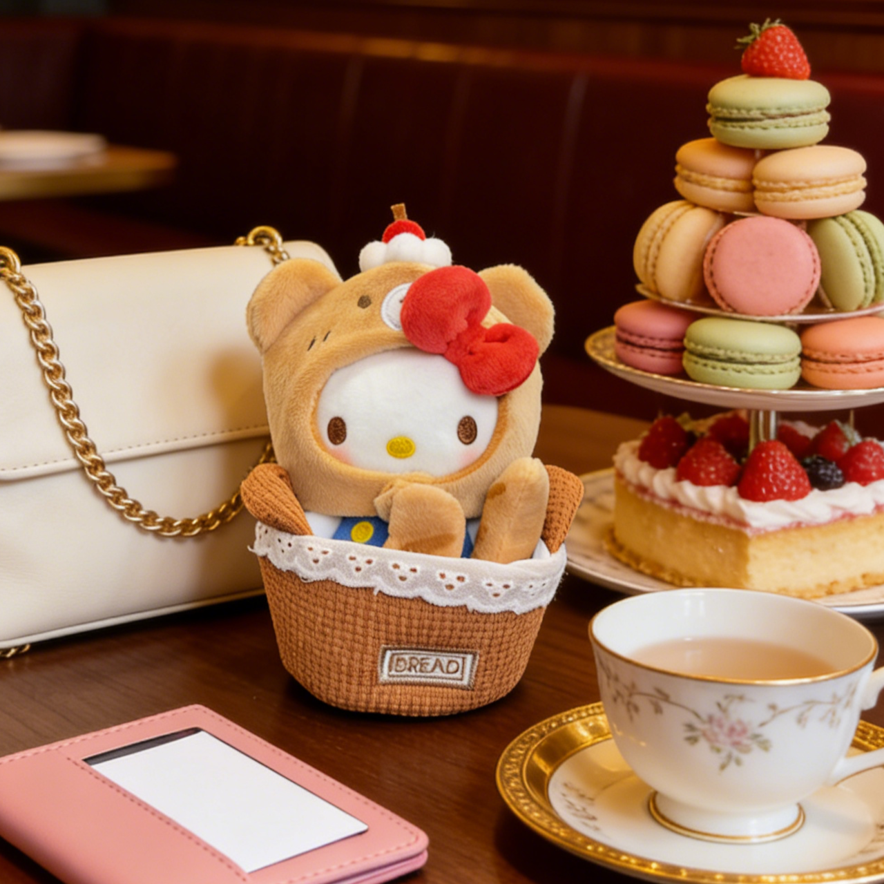 正版三丽鸥HelloKitty 面包篮子 DIY包包挂件可爱毛绒挂饰