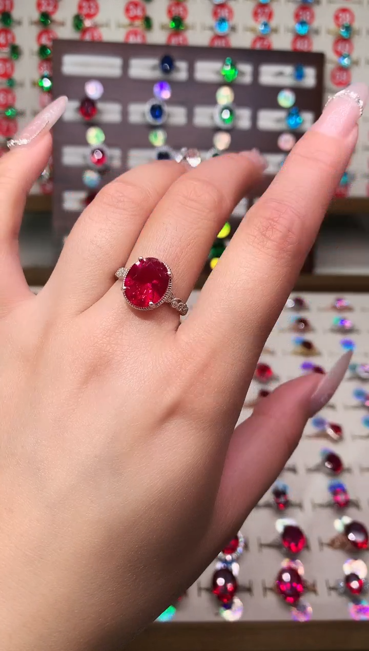 无925银典藏 轻奢 鸽血红红色系10*12银托戒指