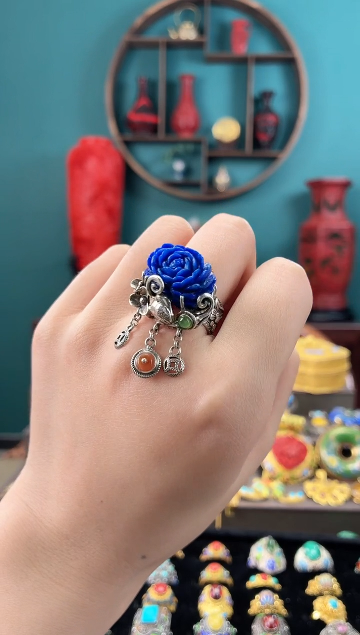 战***平非遗手工花丝镶嵌戒指