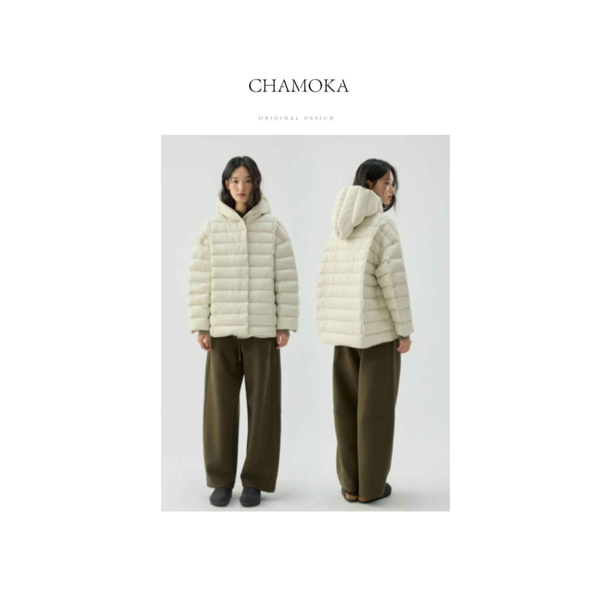 【夏莫卡】冬季时髦百搭连帽白鸭绒排骨泡芙羽绒服H052