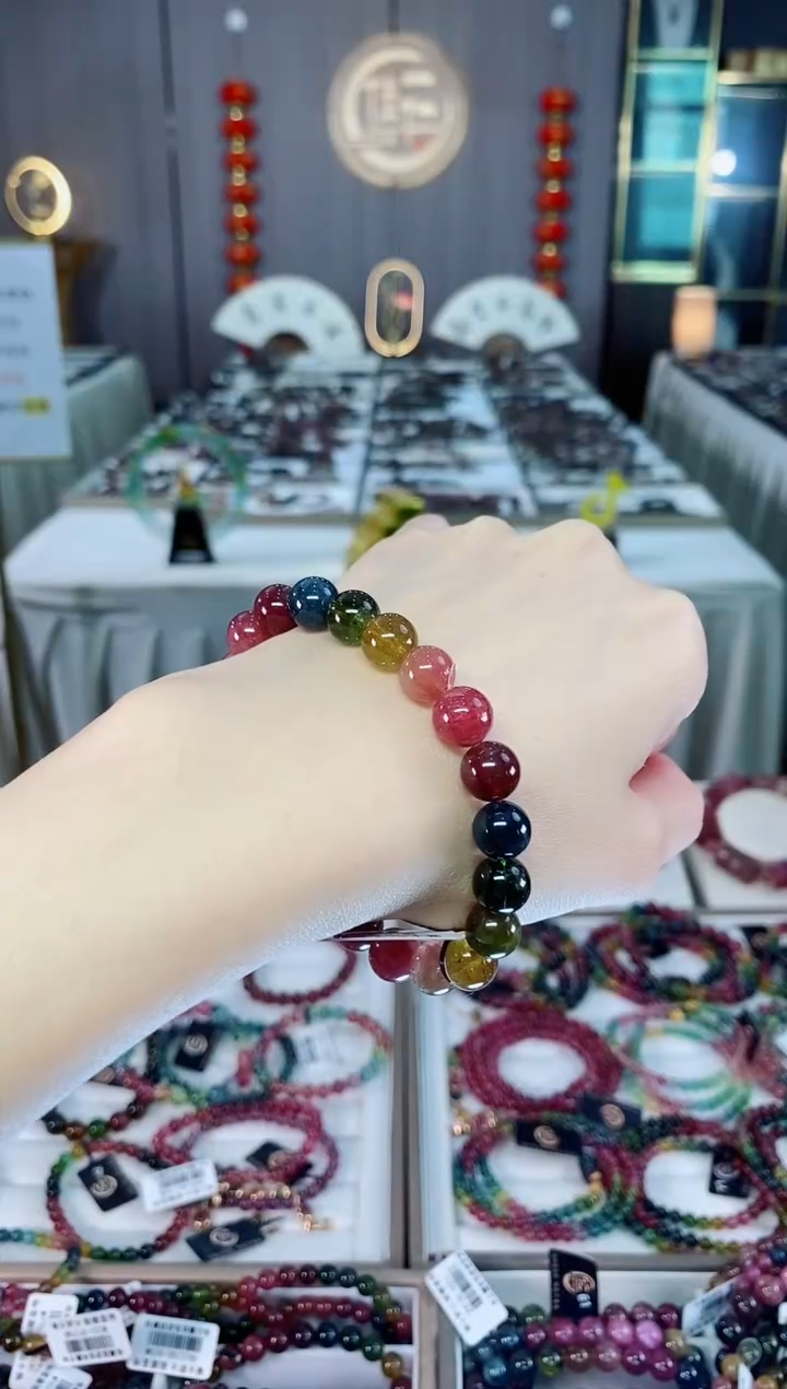 未镶嵌老矿碧玺色标冰体单圈手串9mm+碧玺dan多样性发货一条