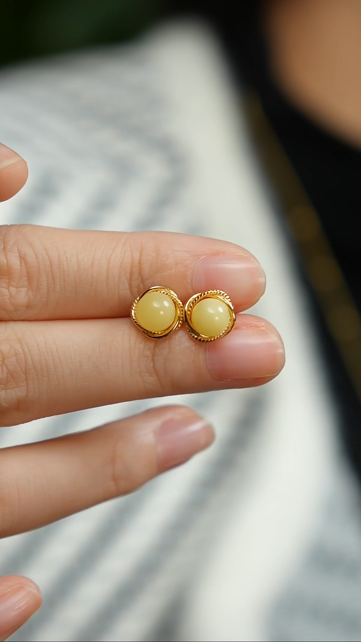 蜜蜡银S925镶嵌耳钉福利