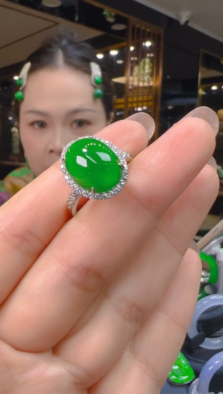 翡翠戒指银S925镶嵌054 （多样性发其一）