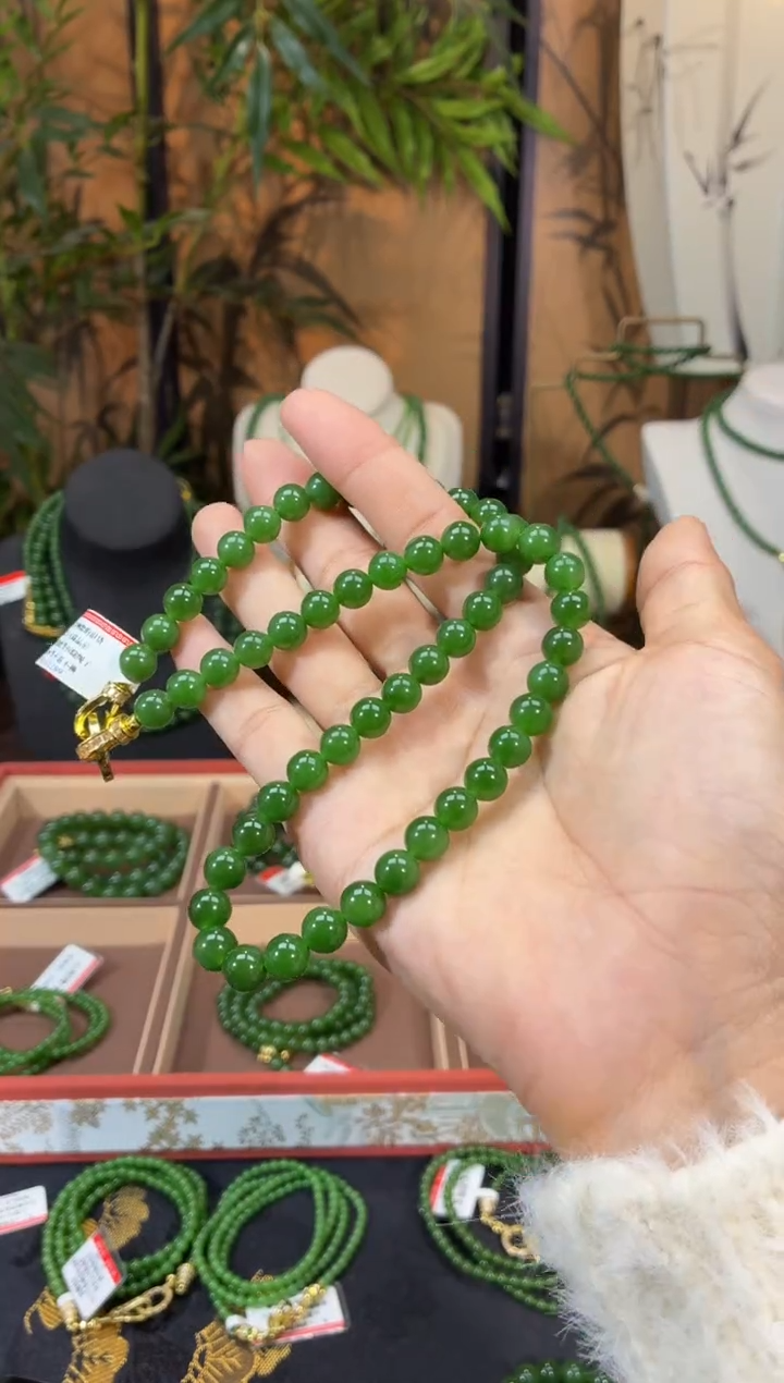 颈饰未镶嵌和田玉（碧玉）8辣阳绿无矿高货锁骨链老料