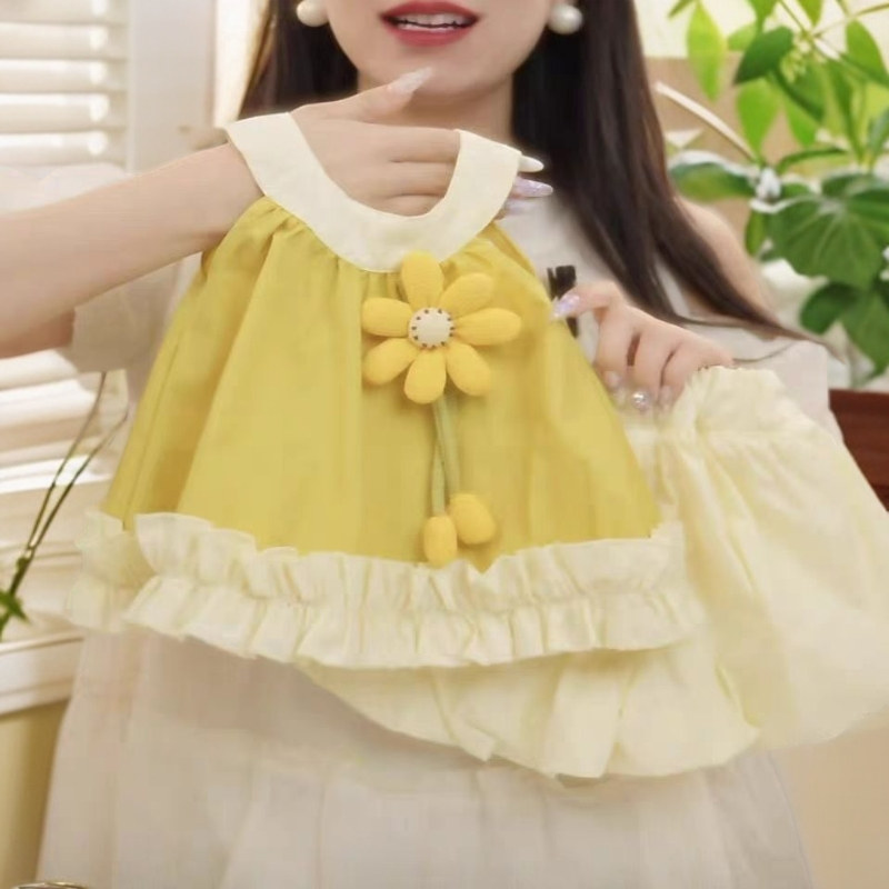 【艺小薇】女童套装夏季儿童无袖甜美挂脖上衣短裤洋气外出两件套