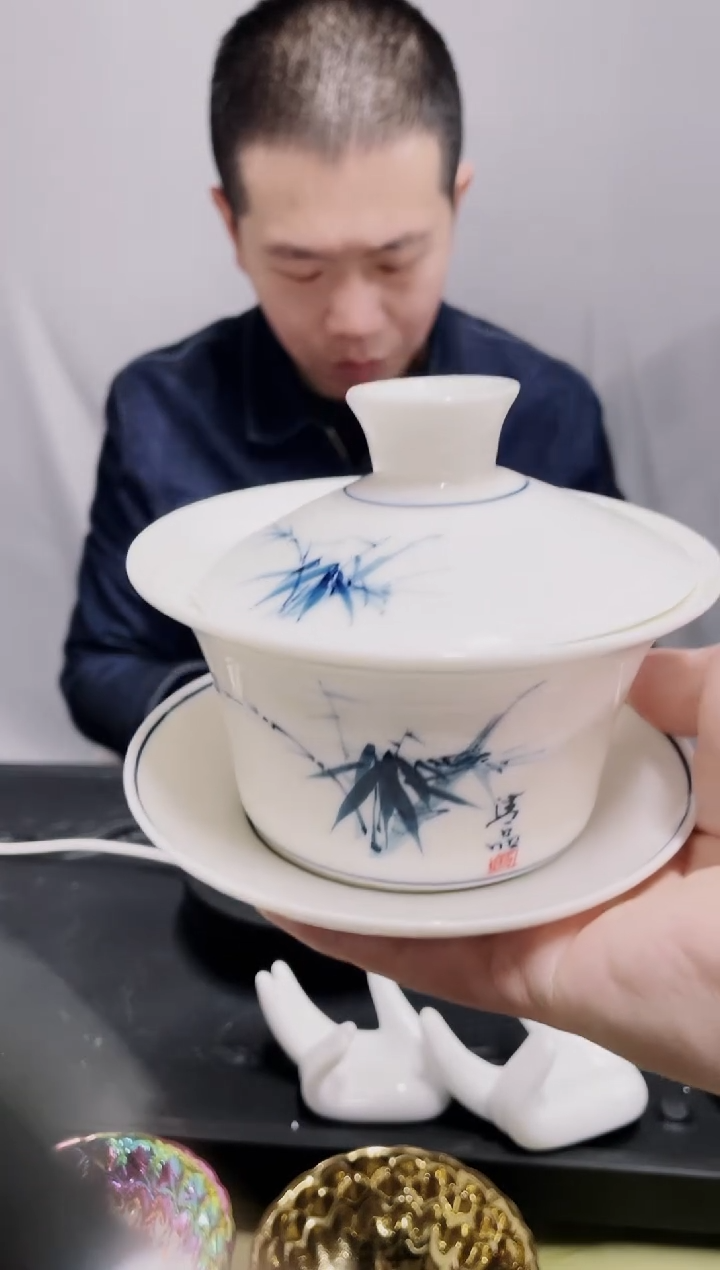 【闪购商品】【席欢李商城】手绘竹盖碗大