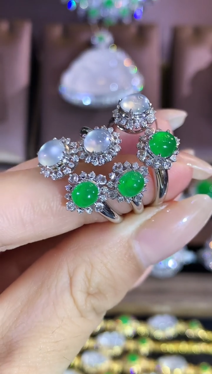 翡翠戒指18K金镶嵌夏日珠宝 A11 多样性发货其一