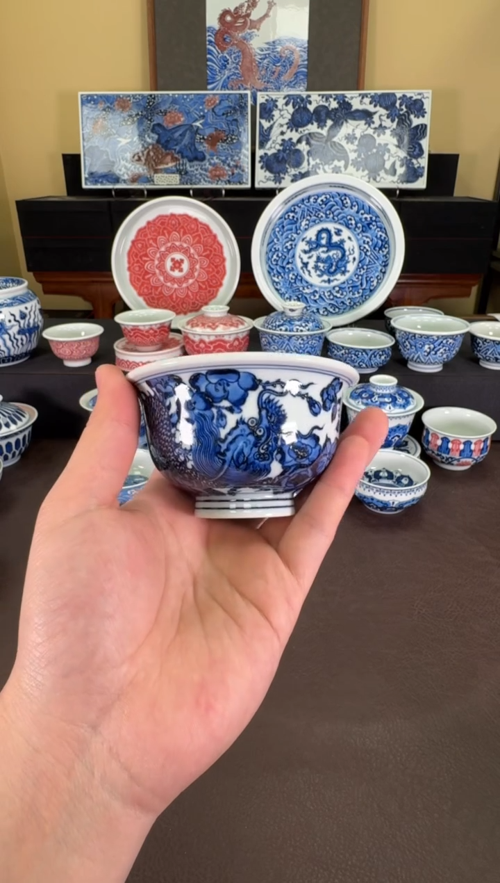 【闪购商品】瓷片羿器窑穿花龙纹压手杯