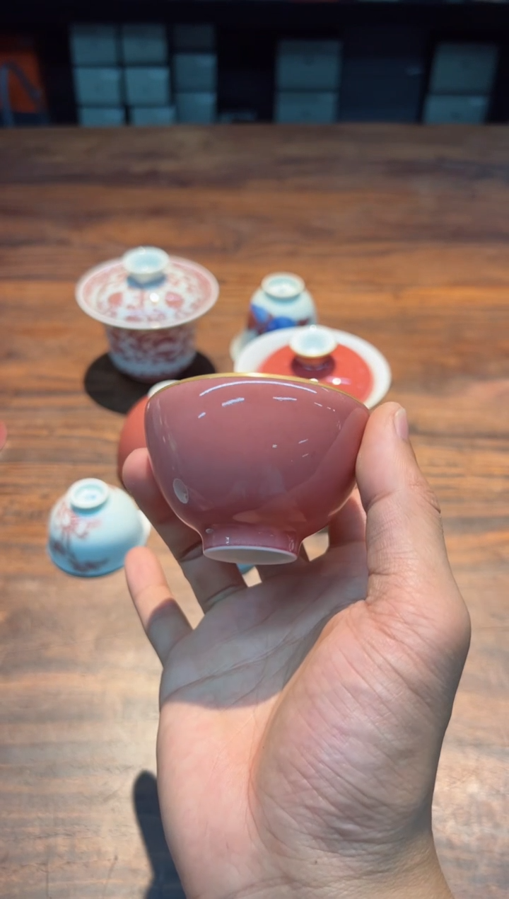 二亭 豇豆红 鸡心杯（小）·焰