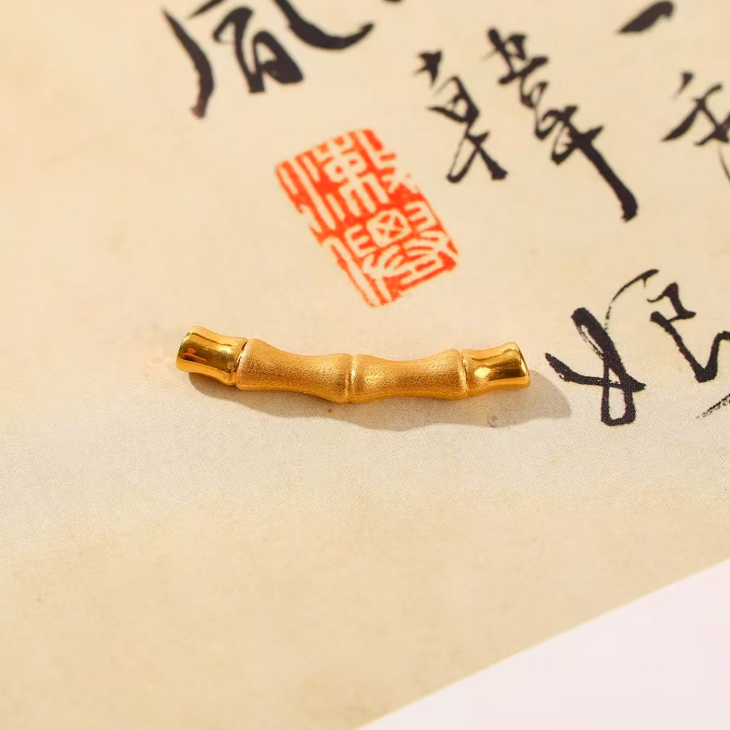 【质检发货】18K金竹节弯管（拍五赠合金手绳）