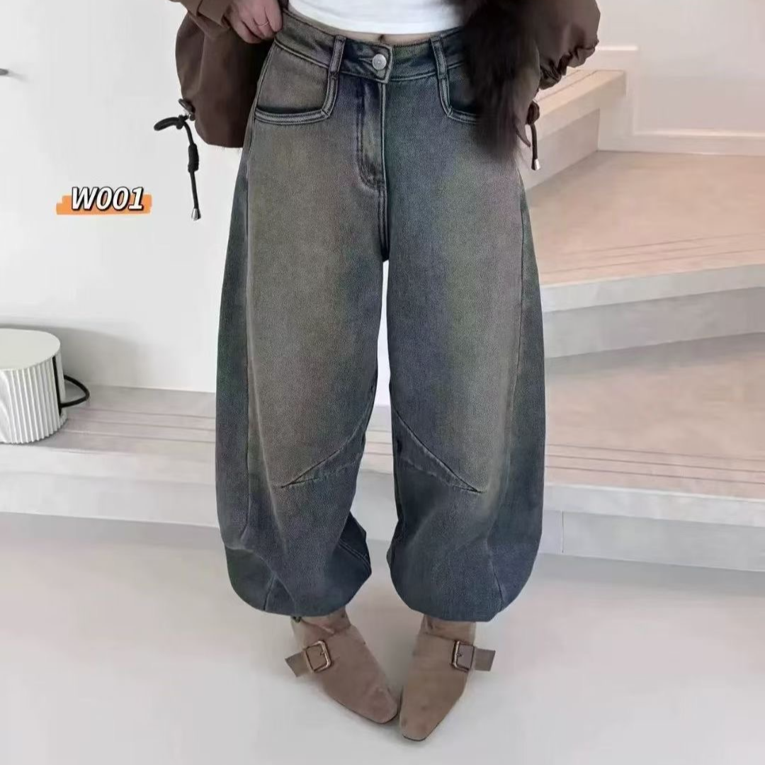 欧洲站2025冬季新款精品女装 欧货NANAN牛仔裤薄绒弯刀裤百搭2321