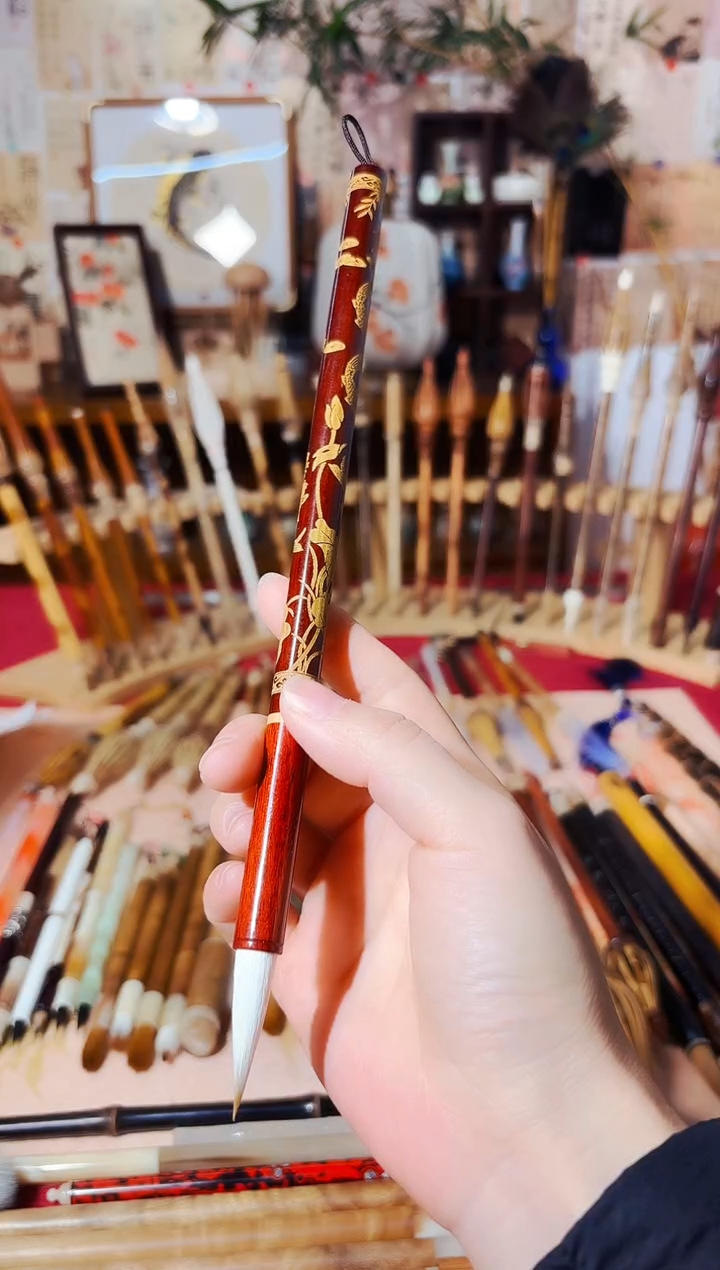 闪7 红檀雕刻纯兼毫出锋3.5（清水试笔）一支