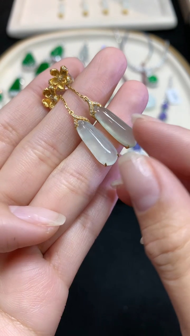 【闪购商品】翡翠耳饰18K金镶嵌W266|3980