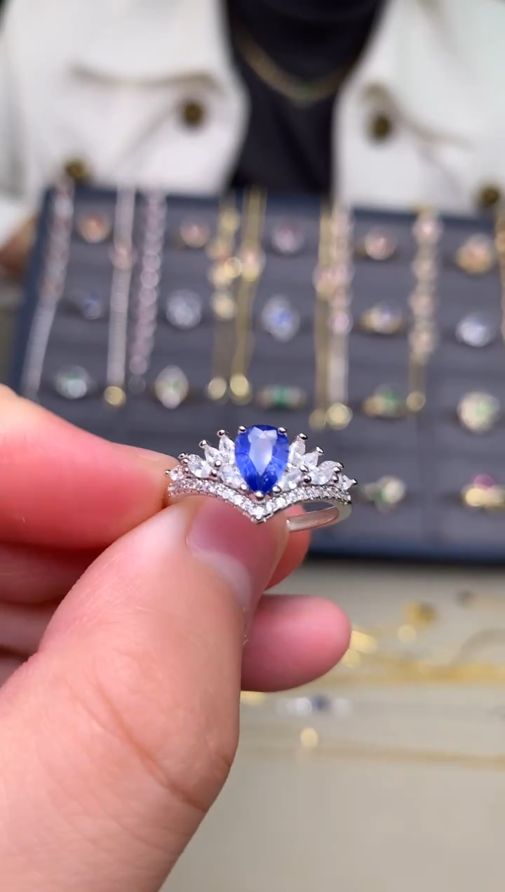 戒指蓝宝石银S925镶嵌戒指