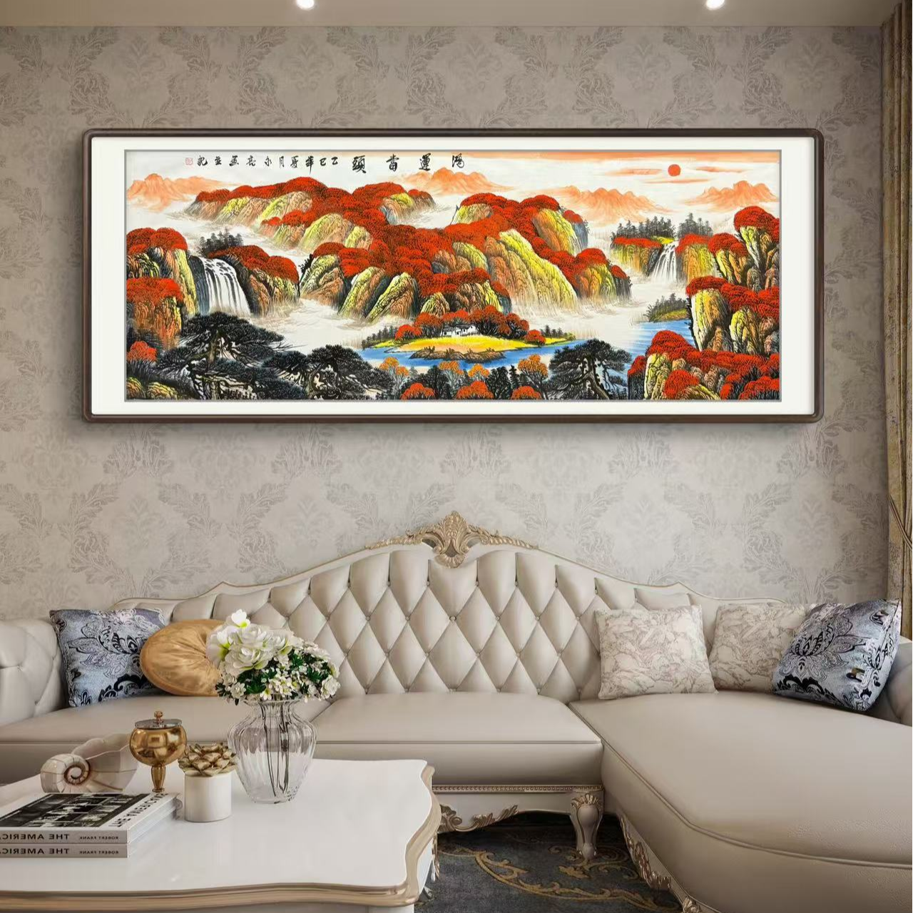 纯手绘六尺《鸿运当头》山水国画作品客厅办公场所挂画文玩探宝
