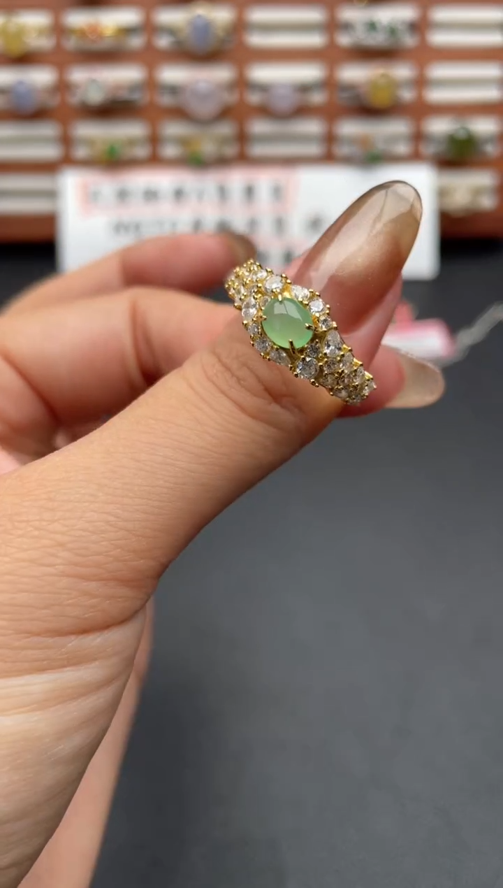 翡翠戒指银S925镶嵌一物一证一礼盒