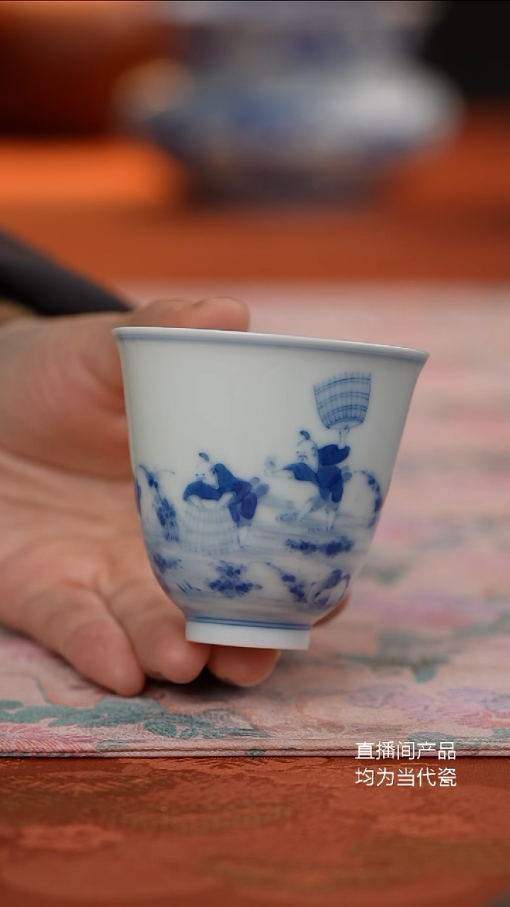 望玉青花捕鱼图杯