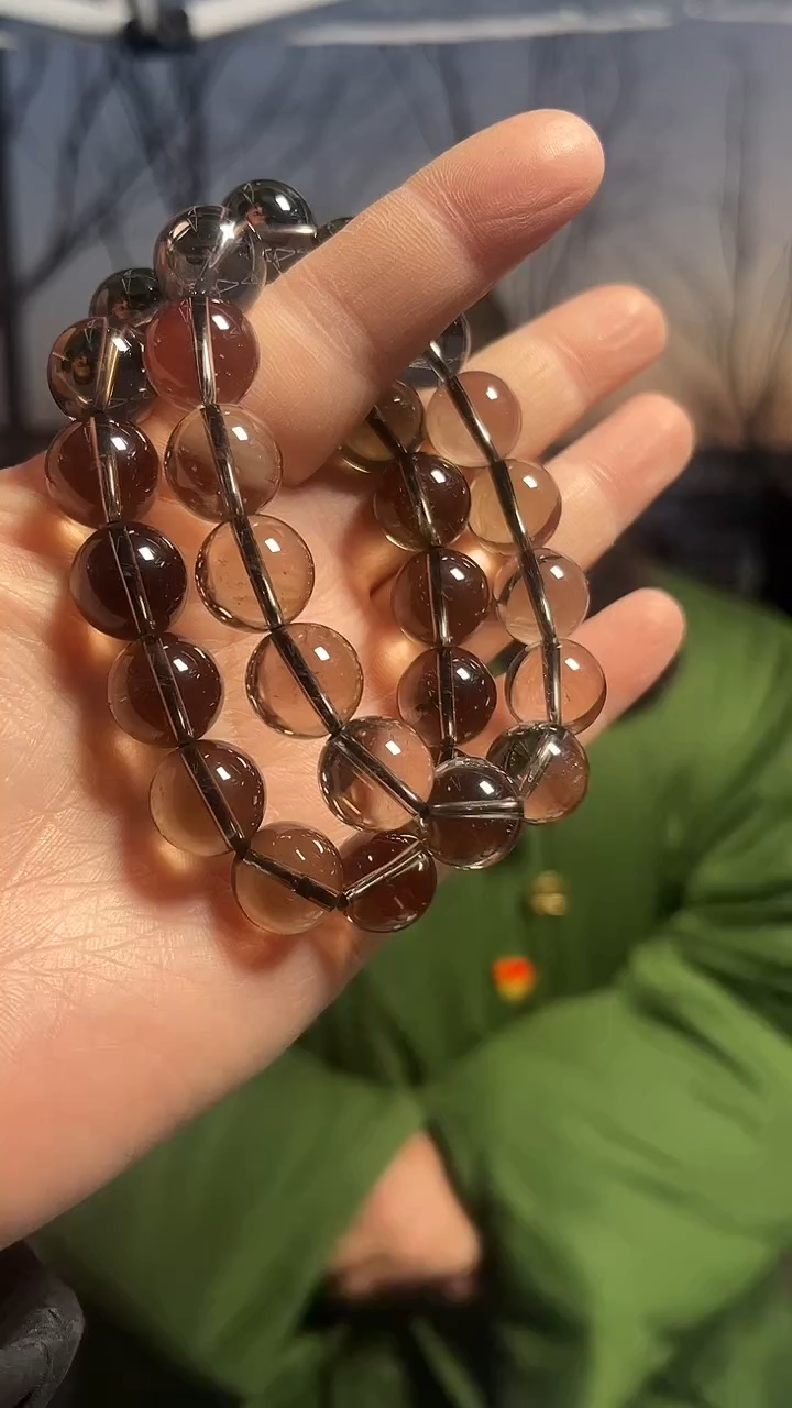 【闪购商品】烟晶手链未镶嵌天然茶晶手串多样性发一13mm